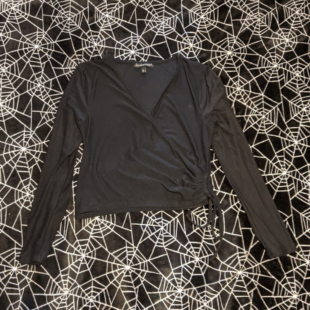 Black Wrap Top with Ruched Side